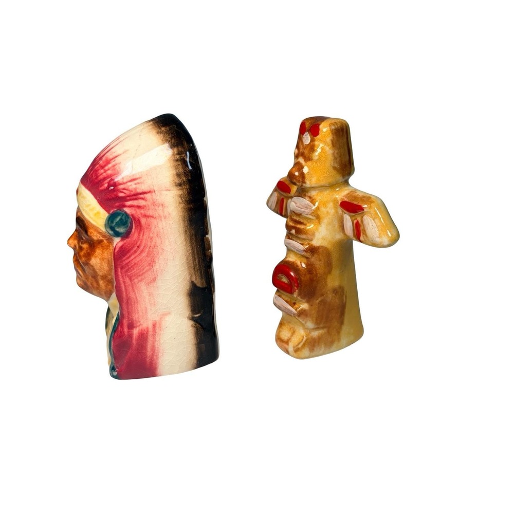 VTG Native American Chief Totem Pole Salt Pepper Shakers Japan Souvenir Set